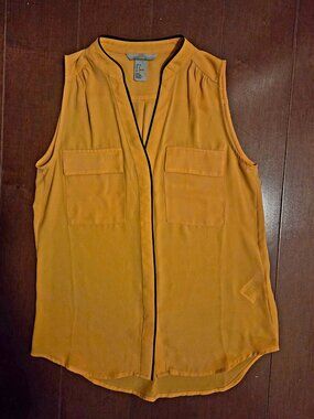 Semi sheer yellow sleeveless blouse with black trim Sz XS